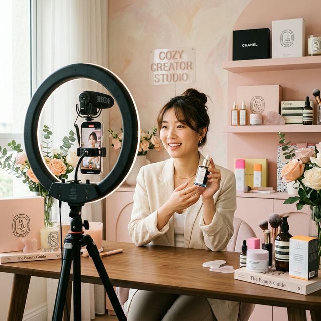 Beauty influencer creator filming skincare content